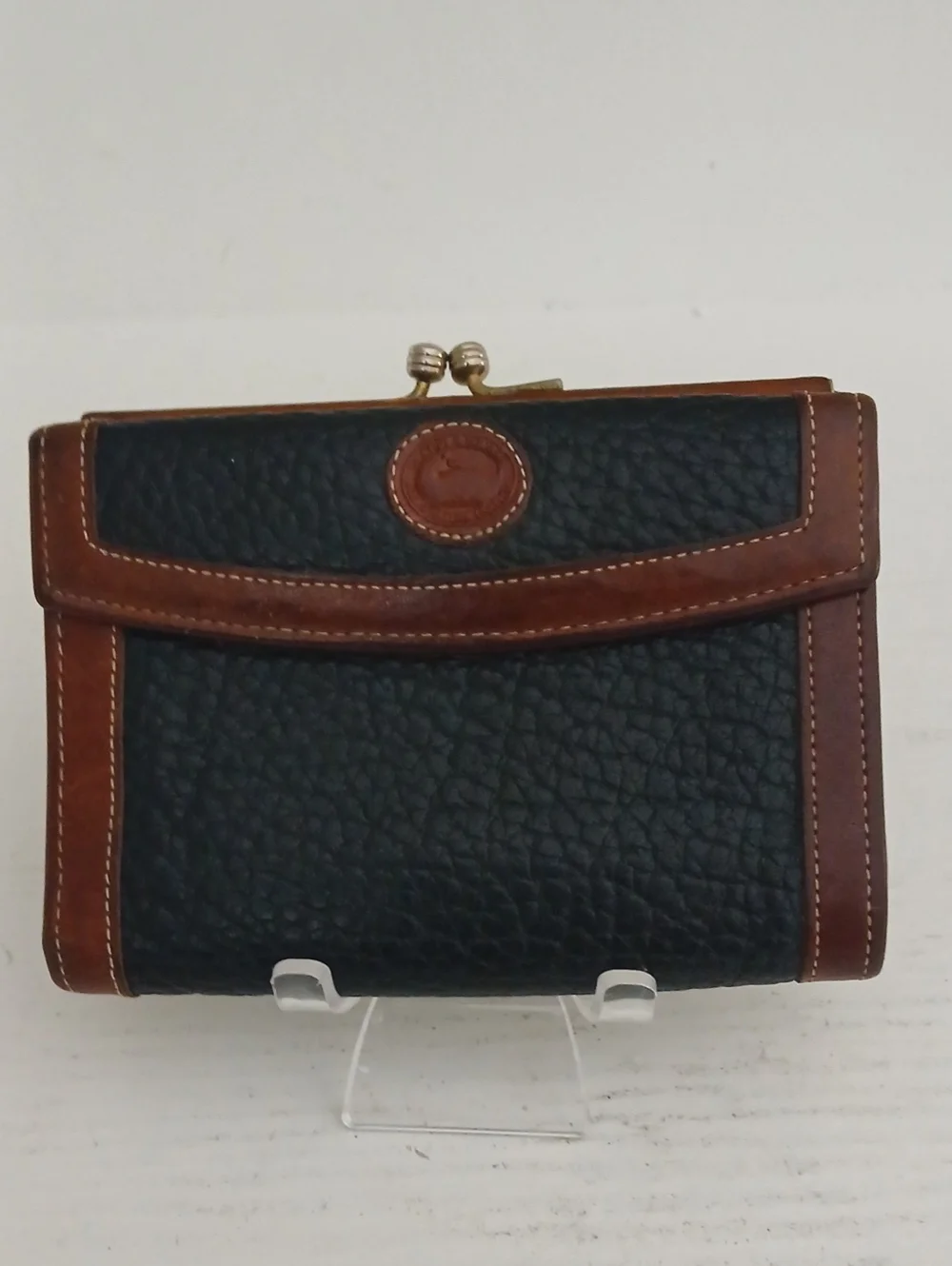 Dooney & Bourke Black and Brown Leather Wallet With Kisslock